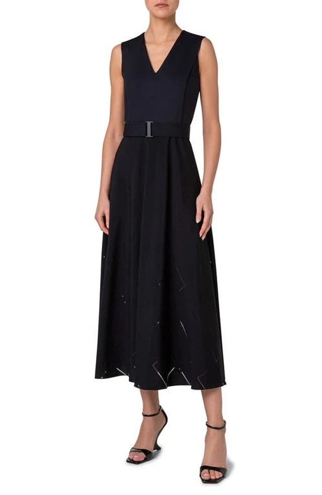 Nordstrom Akris punto Mixed Media Windowpane Check Belted Midi Dress Black  at Nordstrom, | The Summit