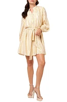 CIEBON Sondra Print Tie Waist Long Sleeve Minidress Cream at Nordstrom,