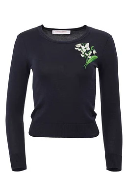 Carolina Herrera Embellished Silk & Cotton Crewneck Sweater Midnight Multi at Nordstrom,