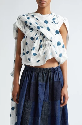 Tao Comme des Garçons Dot Print Crisscross Cotton Top White/Indigo at Nordstrom,