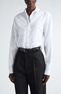 Giambattista Valli Lace Placket Silk Button-Up Shirt Optical White at Nordstrom, Us