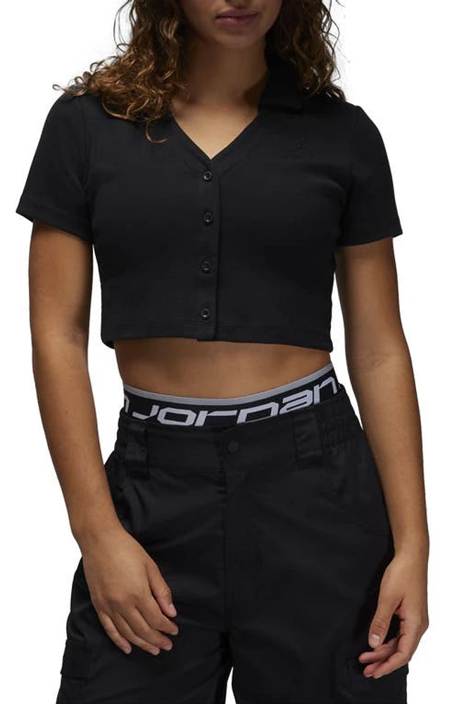 Jordan Button-Up Crop Top Black at Nordstrom,