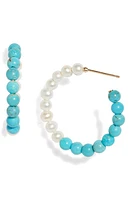 Poppy Finch Medium Turquoise & Pearl Hoop Earrings in 14Kyg at Nordstrom