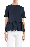 English Factory Mixed Media Scallop Peplum Cotton Top at Nordstrom,