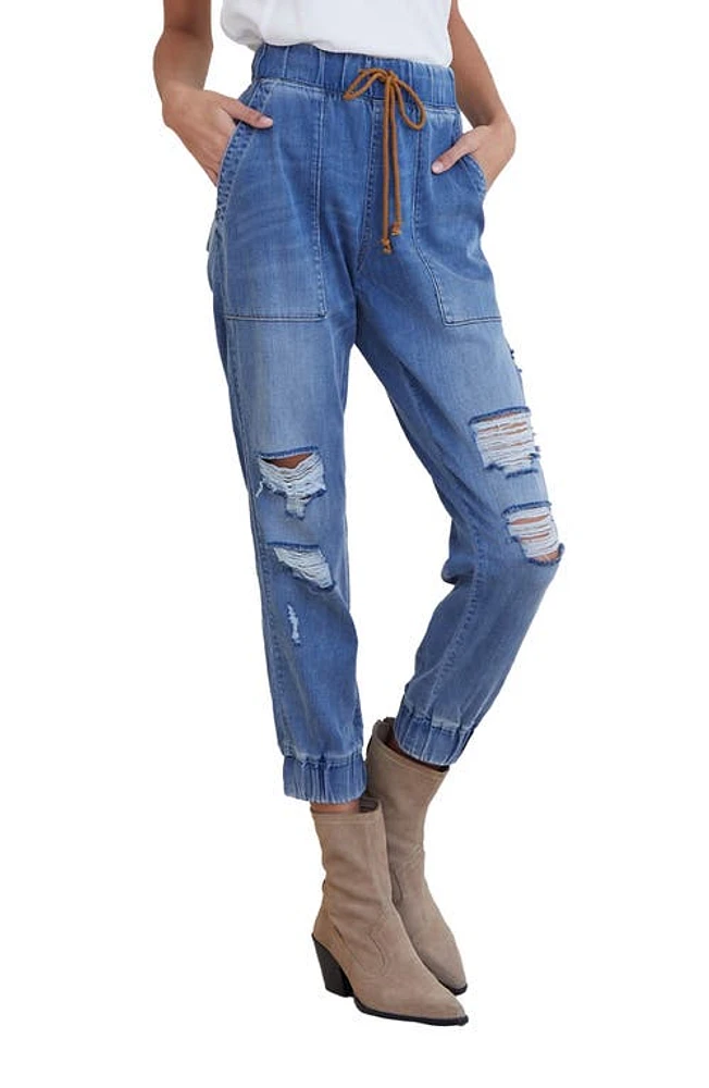 Bella Dahl Ripped High Waist Denim Joggers in Venice Wash at Nordstrom, Size X-Large