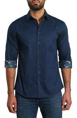 Jared Lang Trim Fit Solid Button-Up Shirt Dark Navy at Nordstrom,