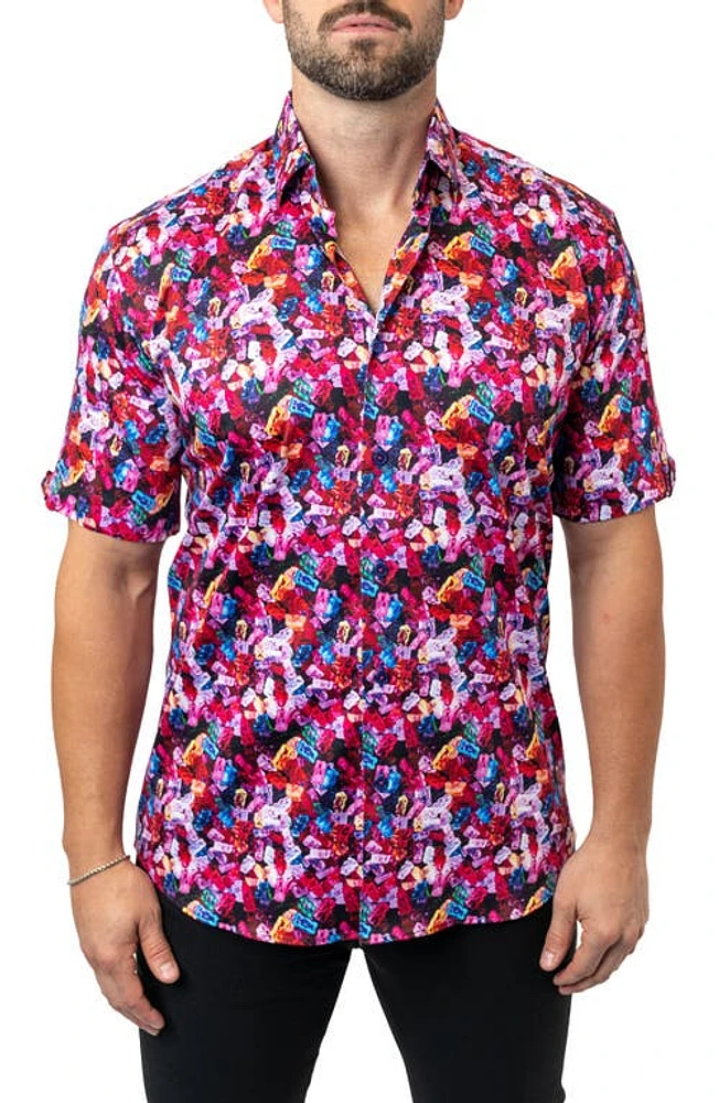 Maceoo Galileo Gummies Short Sleeve Egyptian Cotton Button-Up Shirt Pink at Nordstrom,