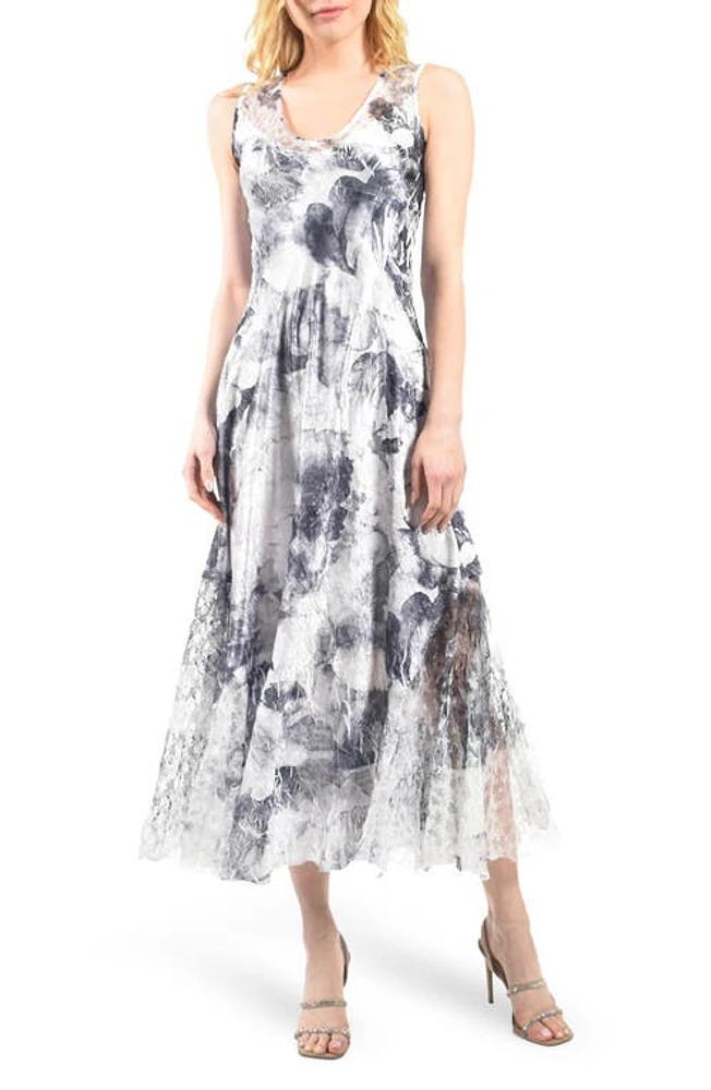 Komarov Lace-Up Back Charmeuse Maxi Dress Watercolor Floral at Nordstrom,