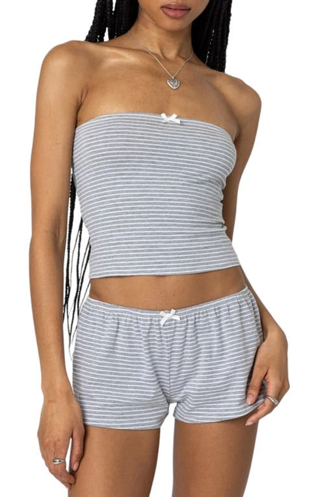 EDIKTED Astor Stripe Stretch Cotton Tube Top Gray-And-White at Nordstrom,