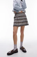 Topshop Plaid Tailored Pleated Miniskirt Brown/blue Multi at Nordstrom, Us