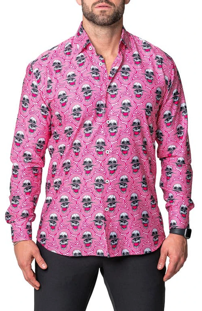 Maceoo Fibonacci Skull Sonic Regular Fit Cotton Blend Button-Up Shirt Red at Nordstrom,