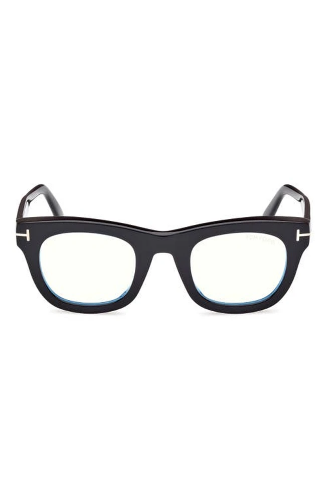 TOM FORD 48mm Square Blue Light Blocking Glasses in Shiny Black at Nordstrom