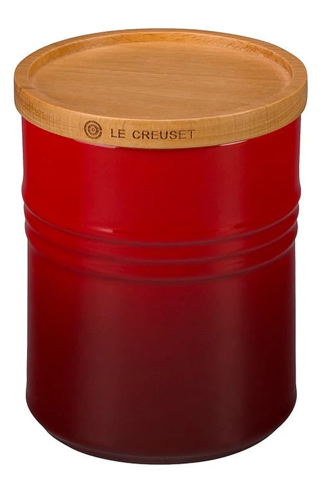 Le Creuset Glazed Stoneware 2 1/2 Quart Storage Canister with Wooden Lid in Cherry at Nordstrom