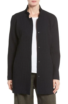 Eileen Fisher Grid Stretch Cotton & Tencel Blend Jacket in Black at Nordstrom, Size Xx-Small