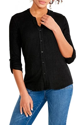 NIC+ZOE Sweet Dreams Roll Sleeve Button-Up Shirt Black Onyx at Nordstrom,