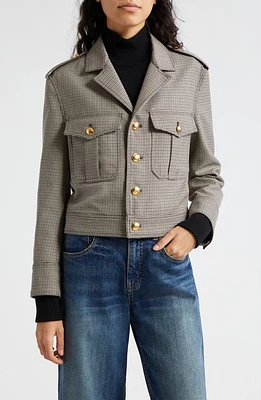 Nili Lotan Lise Crop Virgin Wool Military Blazer Black/Brown Houndstooth at Nordstrom,