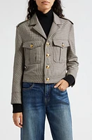 Nili Lotan Lise Crop Virgin Wool Military Blazer Black/Brown Houndstooth at Nordstrom,