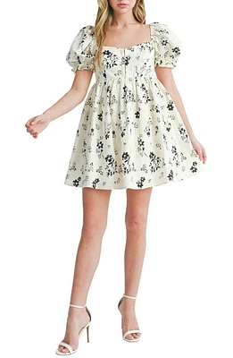 All in Favor Floral Eyelet Babydoll Dress in Ivory Black Floral at Nordstrom, Size Small