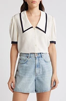 FRAME Sailor Puff Sleeve Silk Button-Up Shirt Cream Multi at Nordstrom,