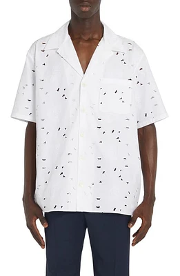 Valentino Eyelet Embroidered Short Sleeve Button-Up Shirt in Bianco at Nordstrom, Size 44 Us