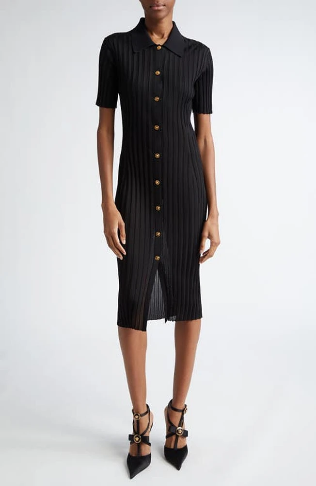 Versace Rib Midi Shirtdress Black at Nordstrom, Us