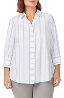 Foxcroft Mary Soho Stripe Print Button-Up Shirt White Multi at Nordstrom,