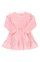 RuffleButts Terry Long Sleeve Dress in Pink at Nordstrom, Size 18-24M