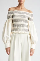 Max Mara Walk Smocked Off the Shoulder Top Ivory at Nordstrom,