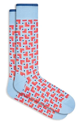 Bugatchi Geo Pattern Cotton Blend Dress Socks in Sky at Nordstrom