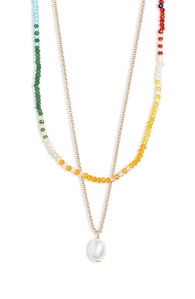 BP. Imitation Pearl Pendant Layered Necklace in Bright Multi- Gold at Nordstrom