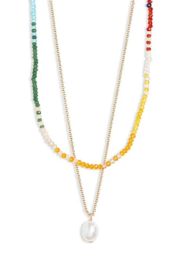 BP. Imitation Pearl Pendant Layered Necklace in Bright Multi- Gold at Nordstrom