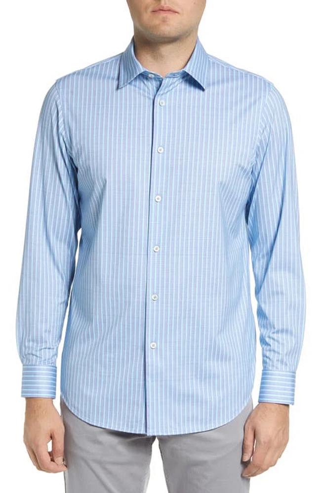 Bugatchi OoohCotton Stripe Button-Up Shirt Turquoise at Nordstrom,