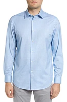 Bugatchi OoohCotton Stripe Button-Up Shirt Turquoise at Nordstrom,