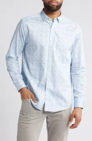 Johnston & Murphy Diamond Print Cotton Button-Up Shirt Aqua at Nordstrom, R