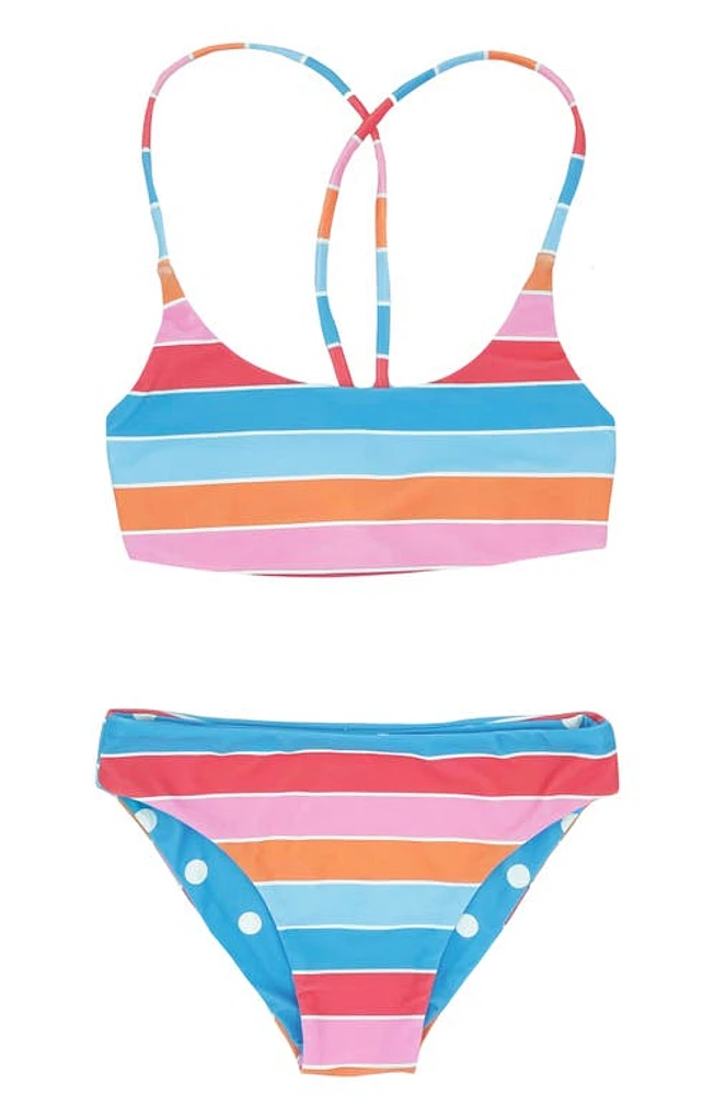 Feather 4 Arrow Kids' Waverly Stripe Reversible Two-Piece Swimsuit Multi at Nordstrom,