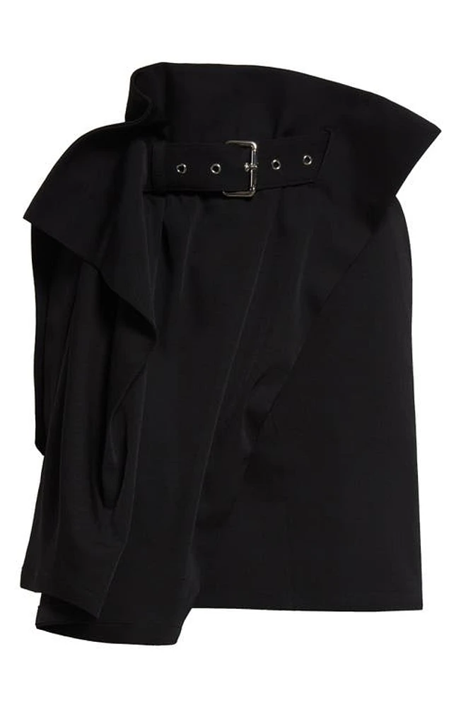 JW Anderson Foldover Belted Wool Gabardine Miniskirt Black at Nordstrom,