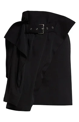 JW Anderson Foldover Belted Wool Gabardine Miniskirt Black at Nordstrom,