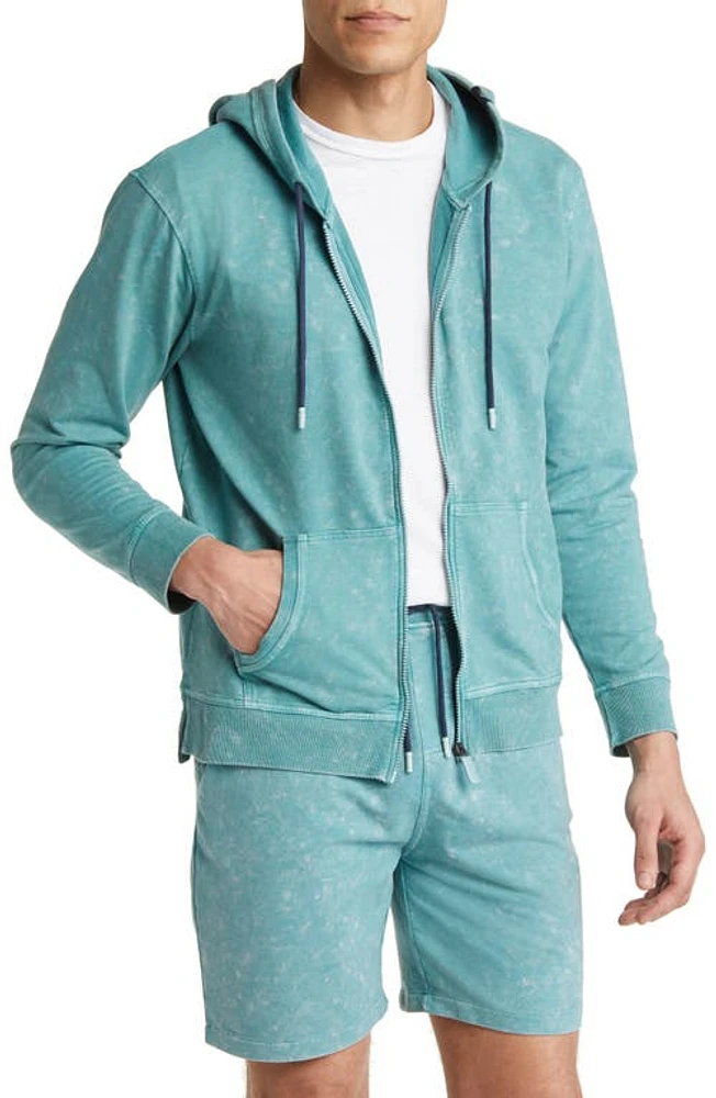 Stone Rose Acid Wash Zip Front Fleece Hoodie Coral Blue at Nordstrom,