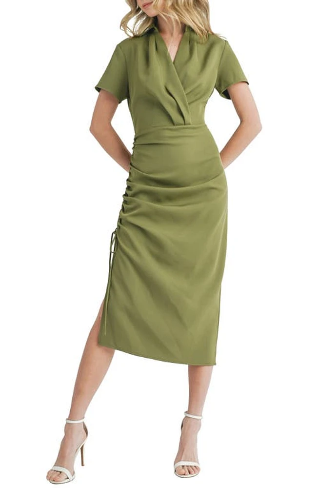 Mila Mae Wrap Front Midi Dress Olive at Nordstrom,