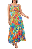 Vince Camuto Palm Print Tiered Maxi Sundress Raspberry Sorbet at Nordstrom,