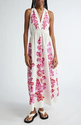 FARM Rio Flowerful Birds Plunge Cotton Sundress Off-White at Nordstrom,