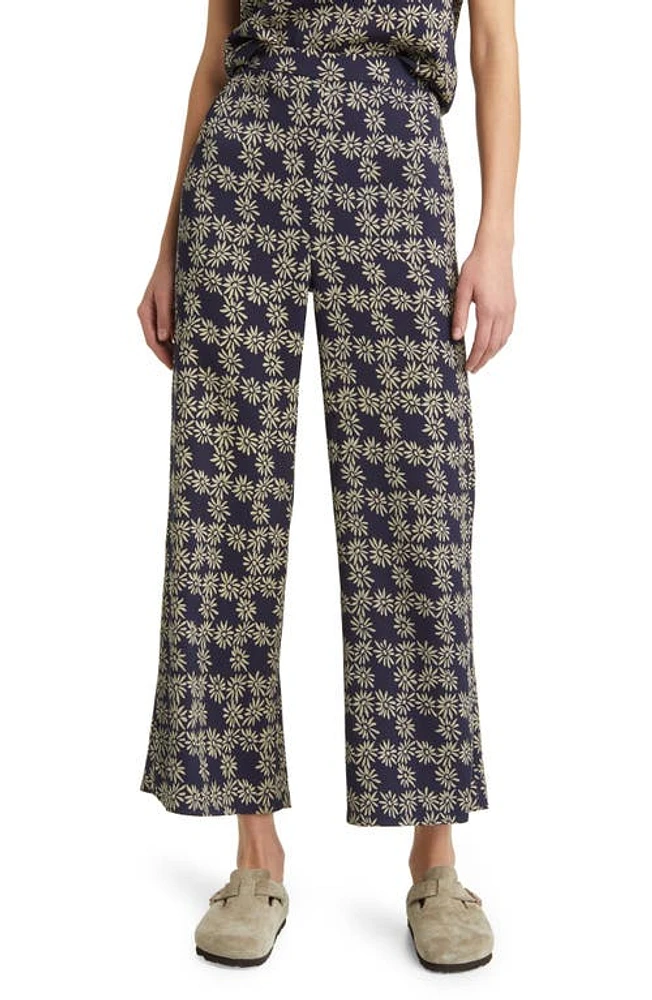 The GREAT. Dance Floral Wide Leg Crop Pants Navy Scattered Daisy at Nordstrom,