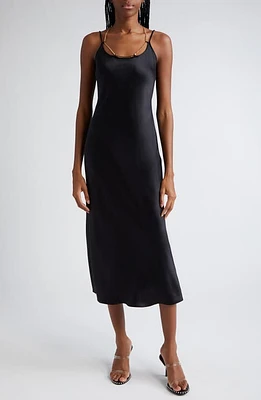 Alexander Wang Logo Hardware Silk Charmeuse Slipdress in Black at Nordstrom, Size 4