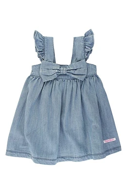 RuffleButts Flutter Sleeve Bow Dress in Denim at Nordstrom, Size 12-18M