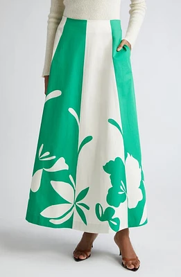 Marimekko Nokturno Floral Print Stripe A-Line Maxi Skirt Green at Nordstrom, Us