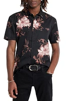 John Varvatos Loren Floral Short Sleeve Cotton Button-Up Shirt Cranberry at Nordstrom,