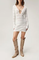 NASTY GAL Open Stitch Plunge Neck Long Sleeve Sweater Dress Ecru at Nordstrom,