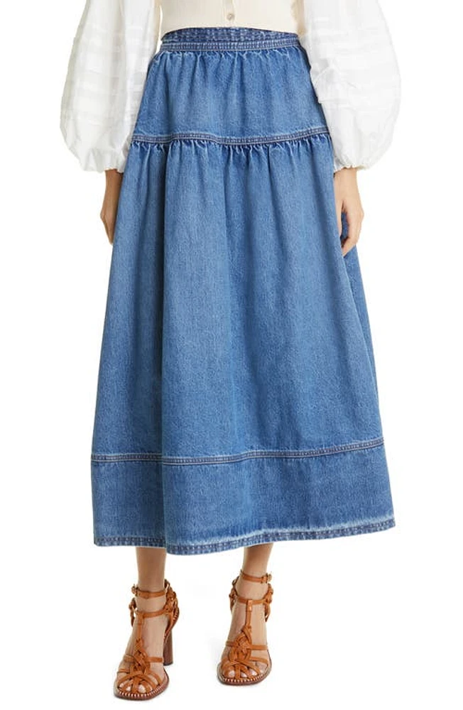 Ulla Johnson The Astrid Denim Maxi Skirt in Danube Medium Indigo Wash at Nordstrom, Size 4