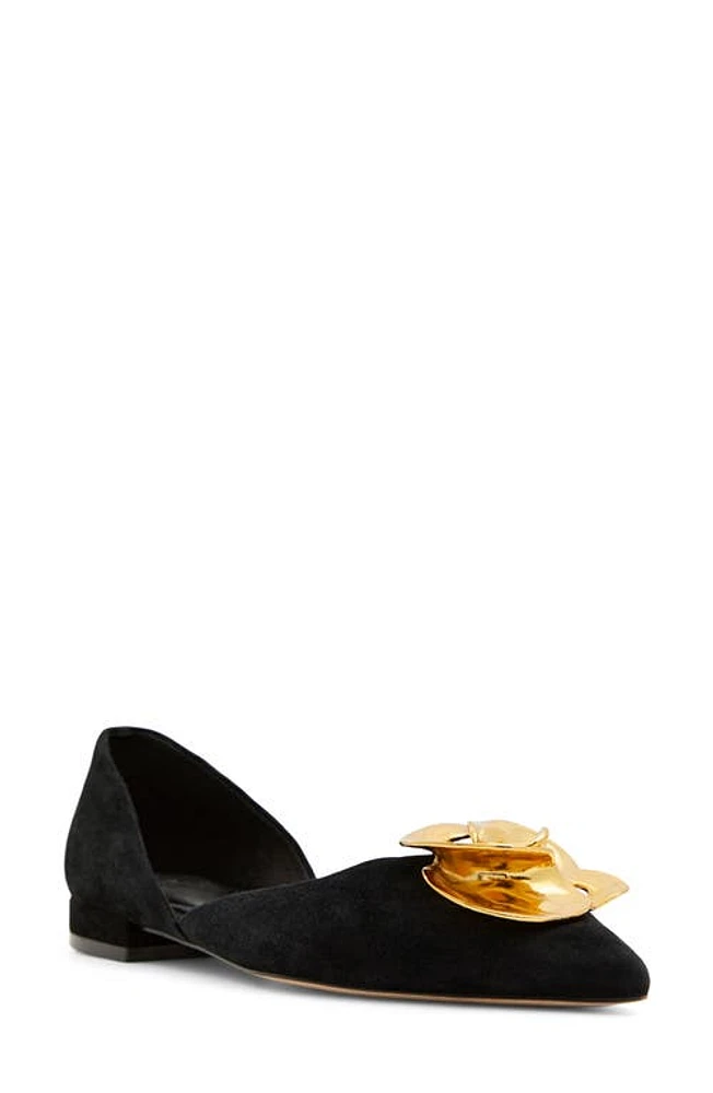 Ted Baker London Emma Rose Half d'Orsay Pointed Toe Leather Flat Black at Nordstrom,