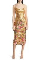 Marchesa Notte Sequin Cocktail Dress Gold Multi at Nordstrom,